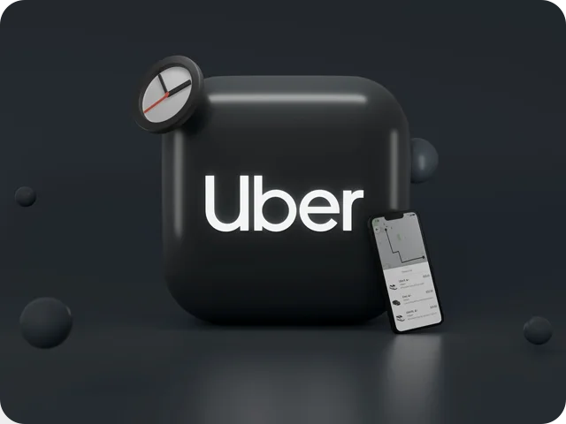 Illustration of an Uber driver's car with a location pin and cash coins